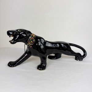 Vintage MCM Sleek Black Panther Ceramic Figurine